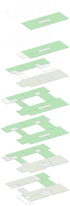 Stacking B.GREEN: verfügbare und vermietete Flächen je Geschoss, EG bis 6. OG